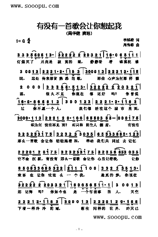 有没有一首歌会让你想起我歌曲类简谱(其他乐谱)1
