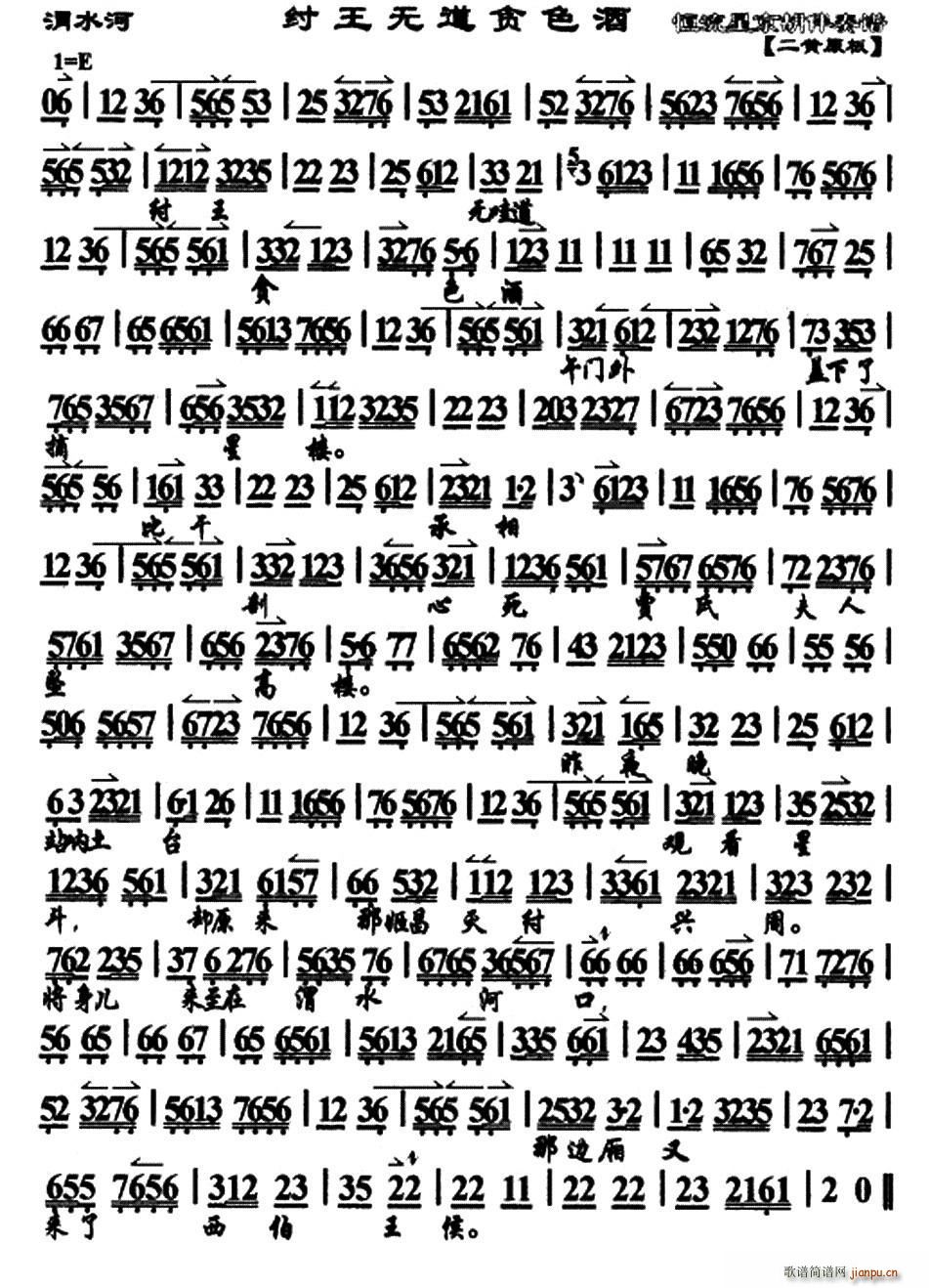 纣王无道贪色酒 渭水河 选段 琴谱(京剧曲谱)1
