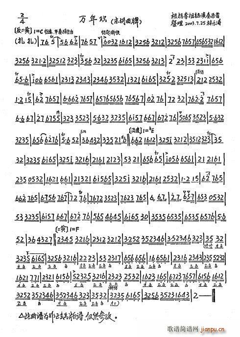 京剧曲牌 万年欢 李祖铭(京剧曲谱)1