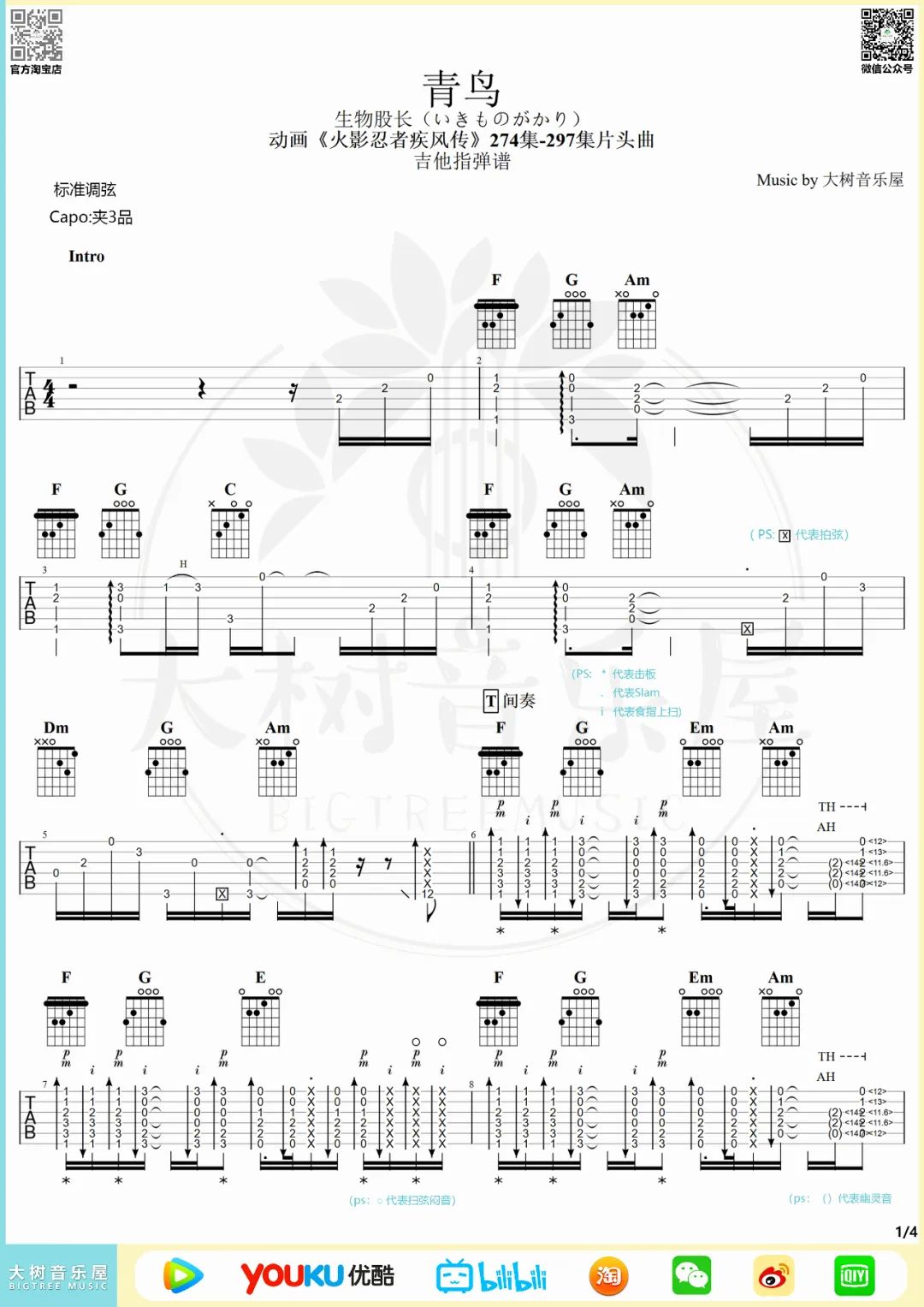 青鸟指弹吉他谱1-生物股长