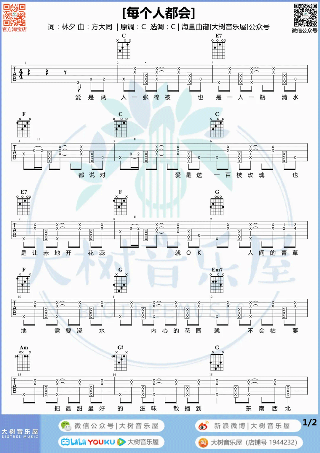 每个人都会吉他谱1-方大同
