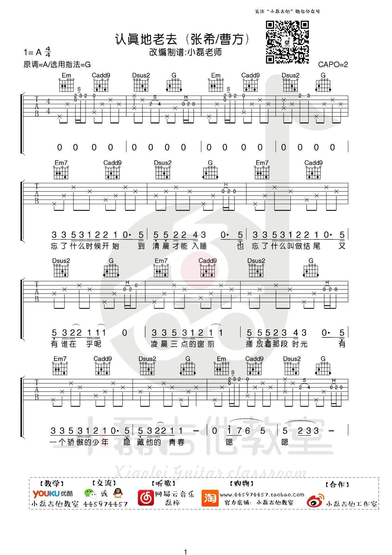 认真的老去吉他谱1-张希