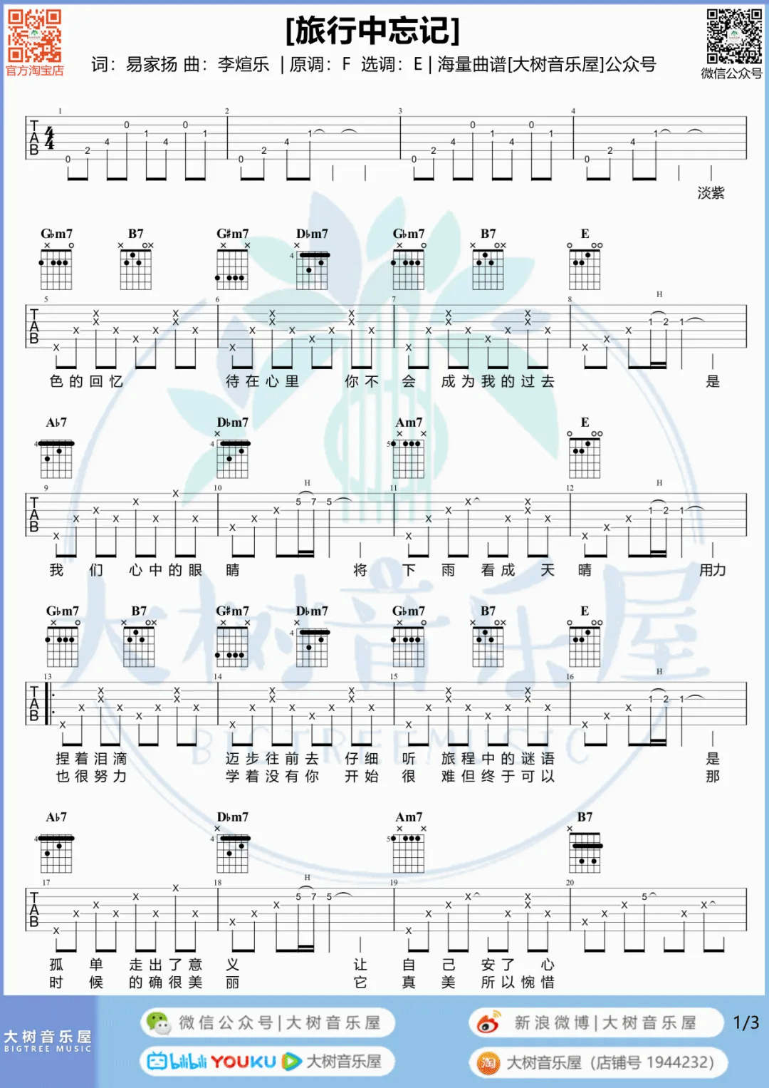 旅行中忘记吉他谱1-袁娅维